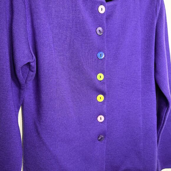 Italian Merino Wool Cardigan Sweater Womens Large Purple Buttons Sara Meghnagi - Picture 4 of 13